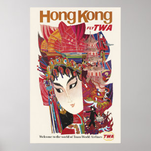 Affiche Visitez Hong Kong 1960s Style de voyage aérien vin