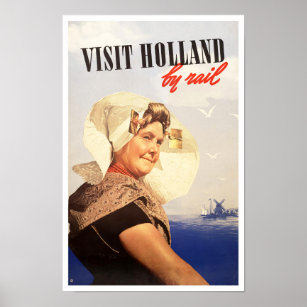 Affiche Visitez la Hollande par chemin de fer vintage trav