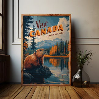 Affiche Visitez l'affiche Canada Beaver - Art Vintage voya