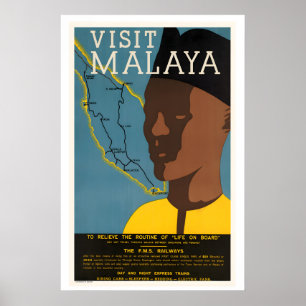Affiche Visitez l'affiche de voyage vintage de Malaisie -