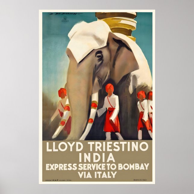 Affiche Visitez l'affiche de voyage vintage d'éléphant de  (Devant)