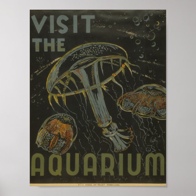 Affiche Visitez l'affiche vintage WPA de l'aquarium (Devant)