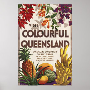 Affiche Visitez le Queensland coloré Australie Vintage