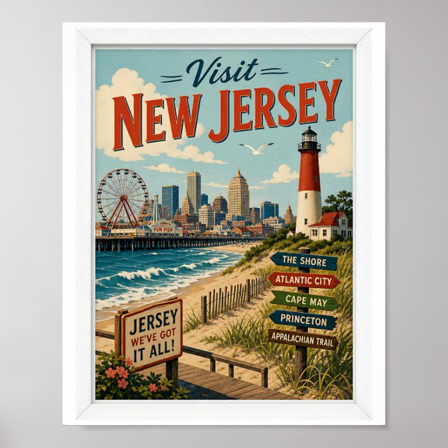 Affiche Visitez le voyage vintage du New Jersey (Devant)