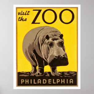 Affiche Visitez le zoo de Philadelphie, gros hippopotame,