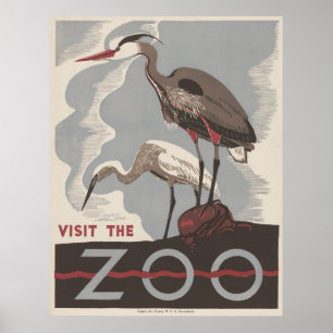 Affiche Visitez le zoo Heron WPA Vintage