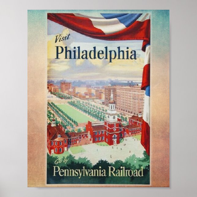 Affiche Visitez Philadelphie sur la Pennsylvania Railroad (Devant)