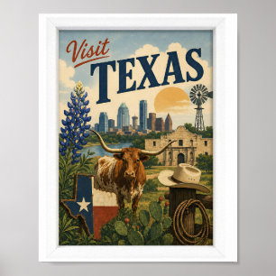 Affiche Visitez Texas Voyage Vintage