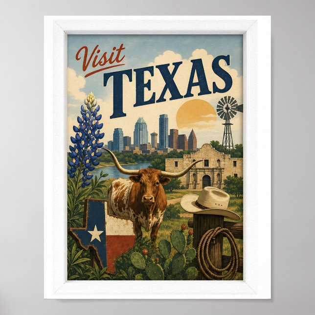 Affiche Visitez Texas Voyage Vintage (Devant)