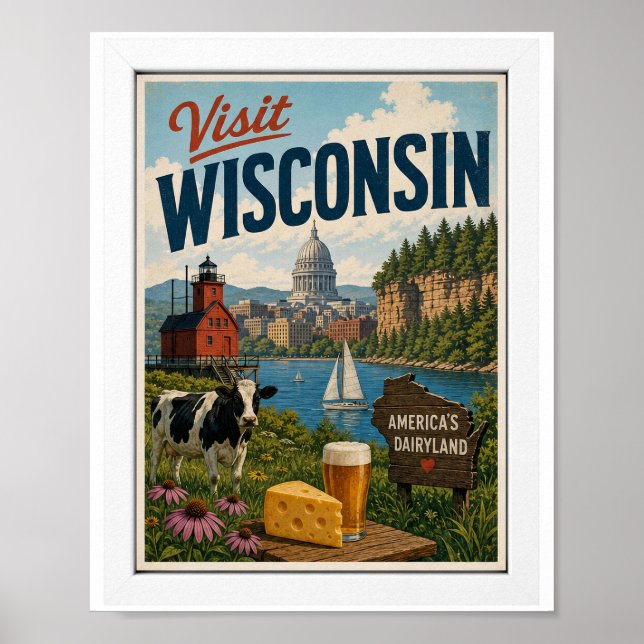 Affiche Visitez Wisconsin Voyage Vintage (Devant)