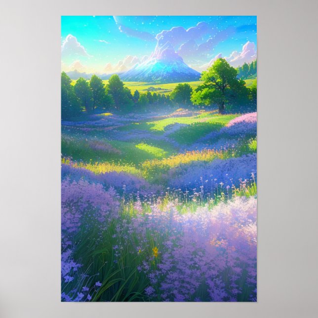 Affiche Vista impressionnant, prairie verte (Devant)