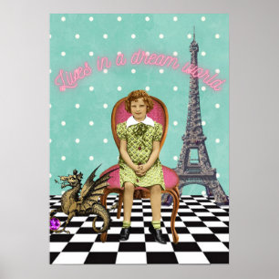 Affiche Vit Dans Un Monde De Rêve Fille Vintage Funky