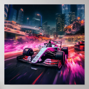 Affiche Vitesse et action : Red F1 Car Racing à travers le