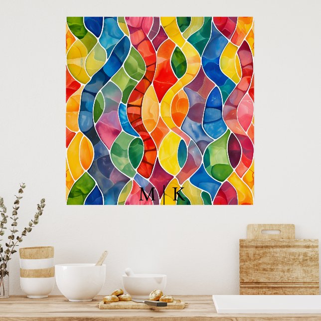 Affiche Vitrail arc-en-ciel aquarelle (Cuisine)