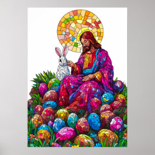Affiche Vitrail Bunny de Pâques Jésus