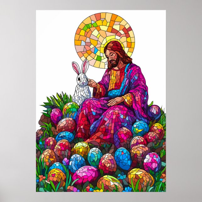 Affiche Vitrail Bunny de Pâques Jésus (Devant)