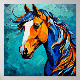 Affiche Vitrail de cheval élégant et coloré, art de la mos