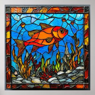 Affiche Vitrail de poisson rouge