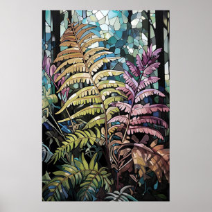 Affiche Vitrail forêt profonde fougère, boisé