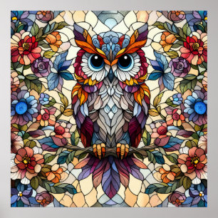 Affiche Vitrail Inspiré du Hibou 