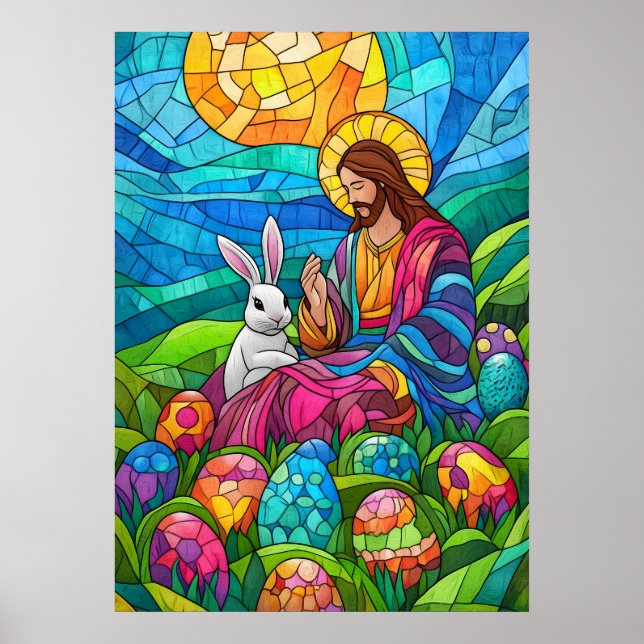 Affiche Vitrail Jésus Mur de Pâques Art (Devant)