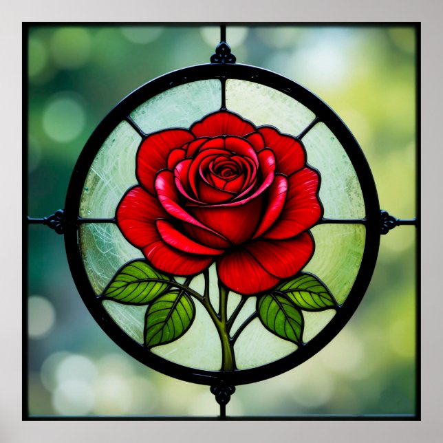 Affiche Vitrail rose rouge (Devant)