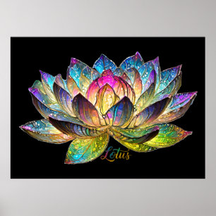 Affiche Vitre Coloré Fleur de Lotus sur Fond Noir