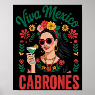 Affiche Viva Mexico Cabrones Femmes Drapeau Mexicain