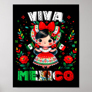 Affiche Viva Mexico Fille Mexicaine Drapeau Fête De L'Indé