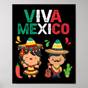 Affiche Viva Mexico Maracas Guitare Indépendance mexicaine