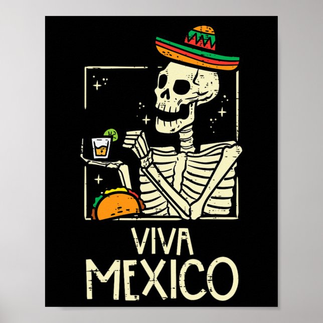 Affiche Viva Mexico Skeleton Cinco De Mayo Mexican Indepen (Devant)