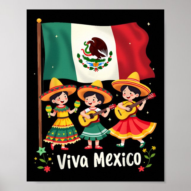 Affiche Viva Mexique Fête de l'Indépendance Mexicaine Guit (Devant)