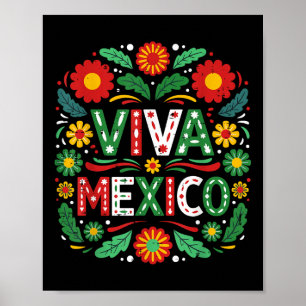 Affiche Viva Mexique Jour de l'Indépendance du Mexique Flo