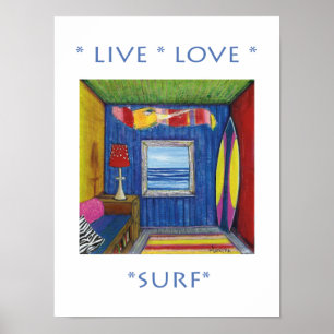 Affiche vivante de surf d'amour