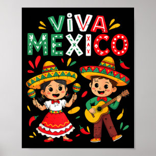 Affiche Vive le Mexique garçon fille à la guitare indépend
