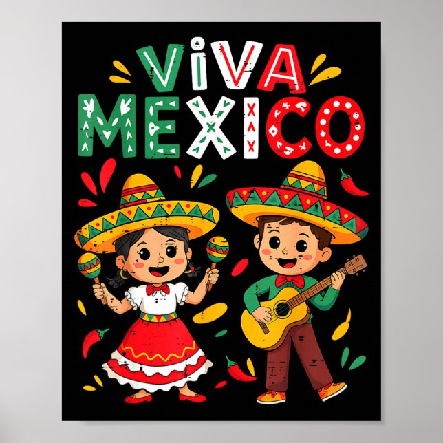 Affiche Vive le Mexique garçon fille à la guitare indépend (Devant)