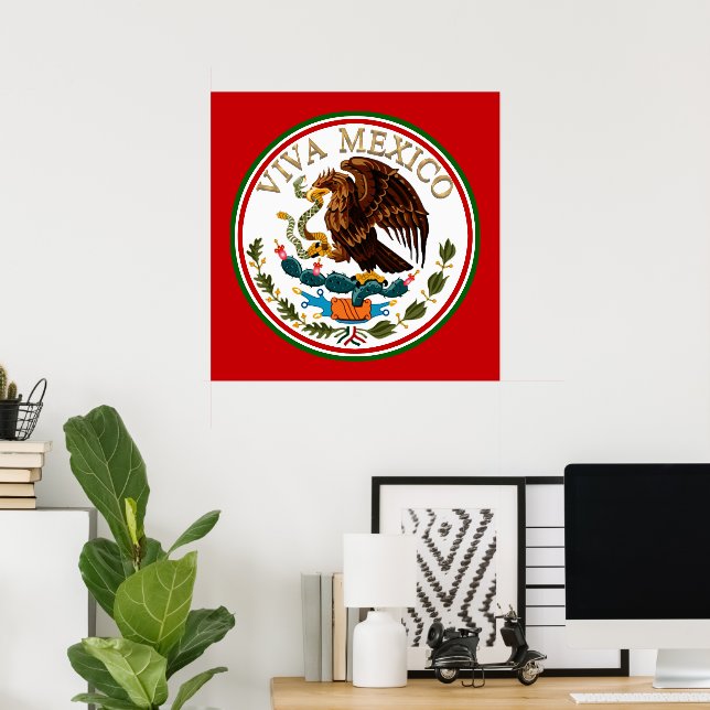 Affiche Vive le Mexique Icône du drapeau mexicain avec tex (Bureau à domicile)