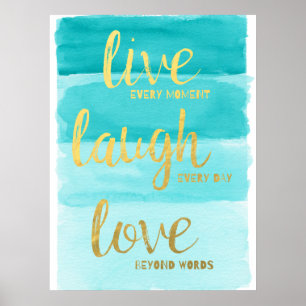 Affiche Vivez Riez Aimez Bleu Ombre Motivationnel