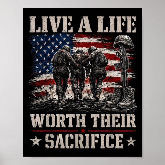Affiche Vivez une vie digne de sacrifice vétéran militaire (Devant)