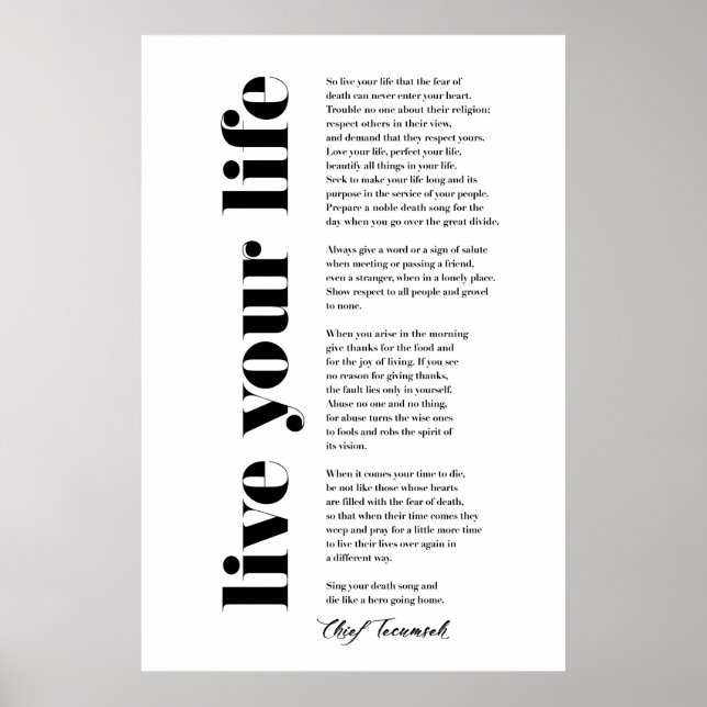 Affiche Vivez votre vie par Tecumseh (Devant)