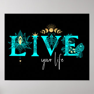 Affiche Vivez votre vie poisson Stars Lotus lune Sun wall 