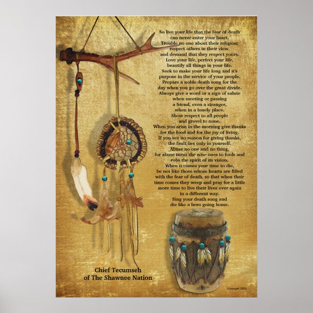 Affiche "Vivez votre vie" Tecumseh Dreamcatcher et Drum (Devant)