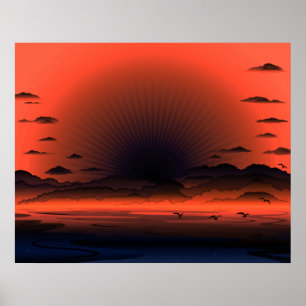 Affiche Vivid Dark Sunburst Beach Sky