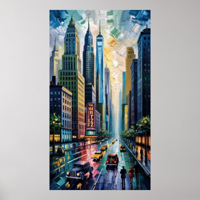 Affiche Vivid Impasto Cityscape : Métropole électrique (Devant)