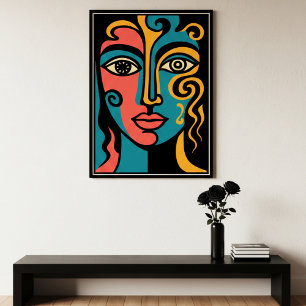 Affiche Vivid multicolore cubiste visage abstrait art
