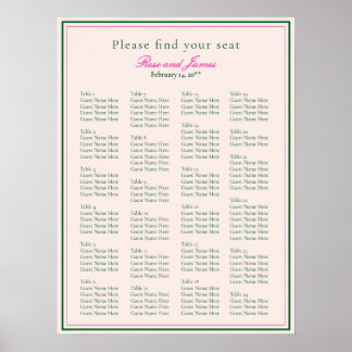 Affiche Vivid Pink Wedding Seating Chart