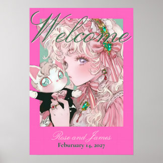 Affiche Vivid Pink Y2K Anime Gothic Cat Wedding