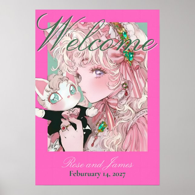 Affiche Vivid Pink Y2K Anime Gothic Cat Wedding (Devant)