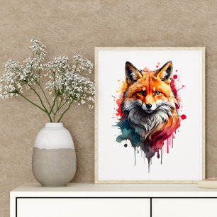 Affiche Vivid Red Fox aquarelle Splash Wall Art
