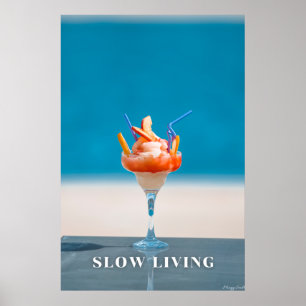 Affiche Vivre Lentement : Mer Turquoise & Art de Cocktail